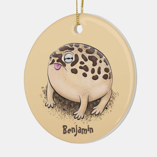 砂漠雨おもしろいカエル漫画イラストレーション セラミックオーナメント (左)