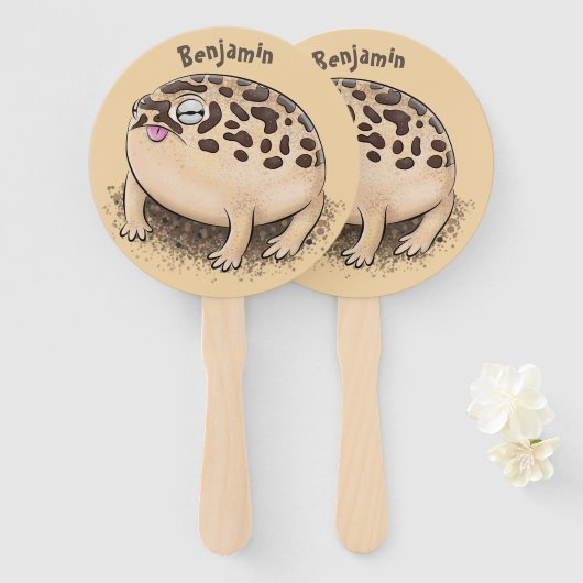 砂漠雨おもしろいカエル漫画イラストレーション ハンドファン (正面&裏面)