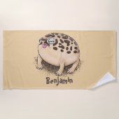 砂漠雨おもしろいカエル漫画イラストレーション ビーチタオル (正面)