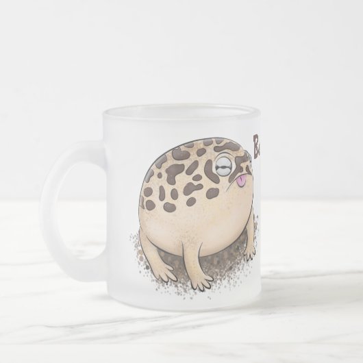 砂漠雨おもしろいカエル漫画イラストレーション フロストグラスマグカップ (左)