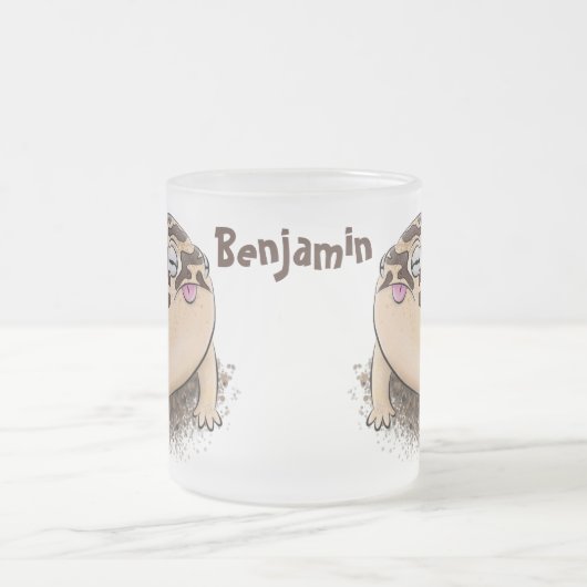 砂漠雨おもしろいカエル漫画イラストレーション フロストグラスマグカップ (中央)