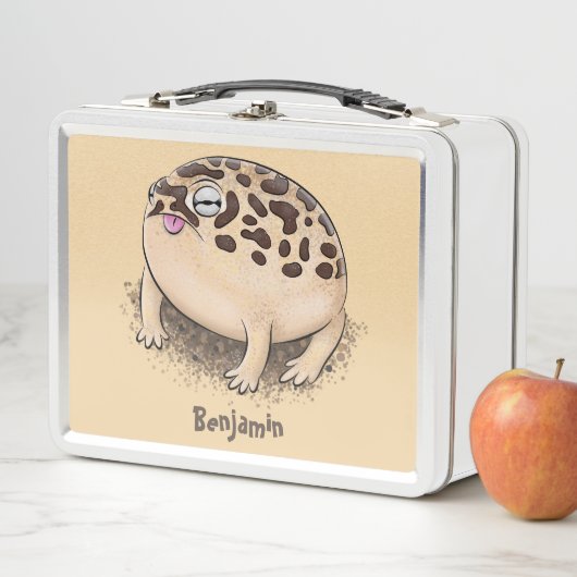 砂漠雨おもしろいカエル漫画イラストレーション メタルランチボックス (インサイチュ)