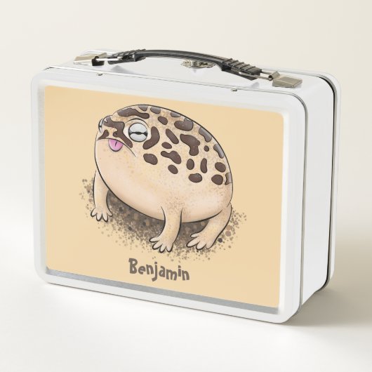 砂漠雨おもしろいカエル漫画イラストレーション メタルランチボックス (裏面)