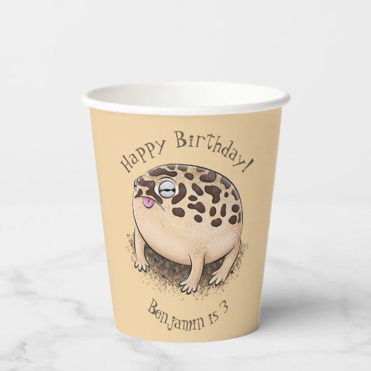 砂漠雨おもしろいカエル漫画イラストレーション 紙コップ (裏面)