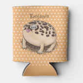 砂漠雨おもしろいカエル漫画イラストレーション 缶クーラー (正面)