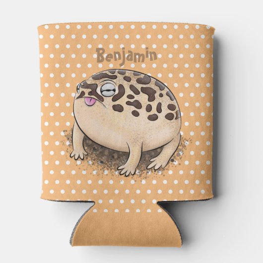 砂漠雨おもしろいカエル漫画イラストレーション 缶クーラー (裏面)