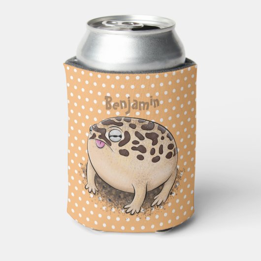 砂漠雨おもしろいカエル漫画イラストレーション 缶クーラー (缶裏面)