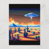 砂漠飛んでいるの景観を覆うソーサー ポストカード (正面)