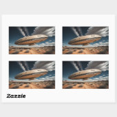 砂漠飛んでいる上空のUFO 長方形シール (シート)