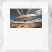 砂漠飛んでいる上空のUFO 長方形シール (バッグ)