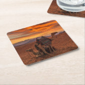 砂漠 |バクトリアン・ラクダ・エジプト・サンドデューン スクエアペーパーコースター (アングル)