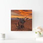 砂漠 |バクトリアン・ラクダ・エジプト・サンドデューン スクエア壁時計 (ホーム)