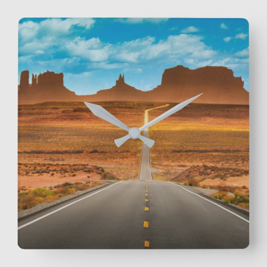 砂漠 |ユタ州モニュメントバレー スクエア壁時計 (正面)