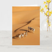 砂漠 |ラクダと一緒に歩く カード (黄色い花)