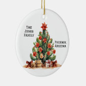 砂漠/南西サボテンのパーソナライズされたクリスマスツリー セラミックオーナメント (右)