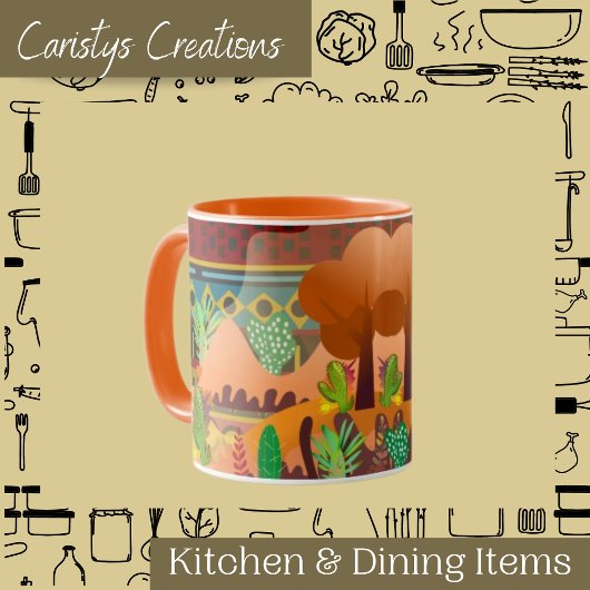 砂漠、山、サボテン マグカップ