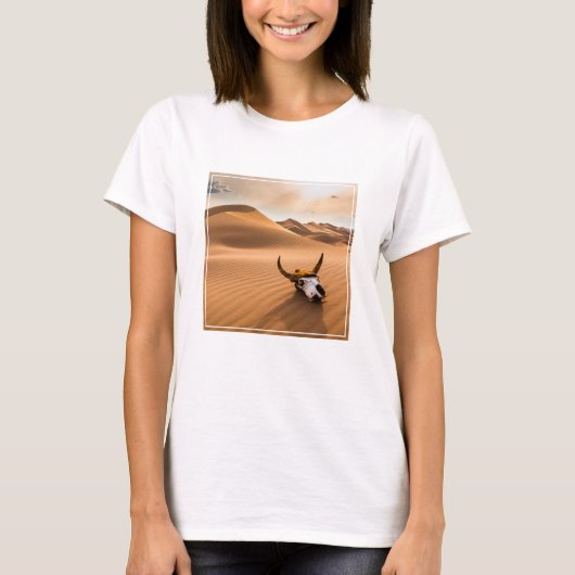 砂漠 |牛のスカルざらざら砂丘 Tシャツ (正面)