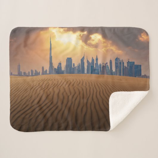 砂漠 |砂丘からのドバイのスカイラインビュー シェルパブランケット (正面(横))