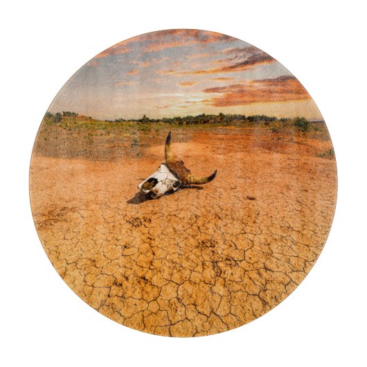 砂漠 |砂漠と牛のスカル カッティングボード (正面)