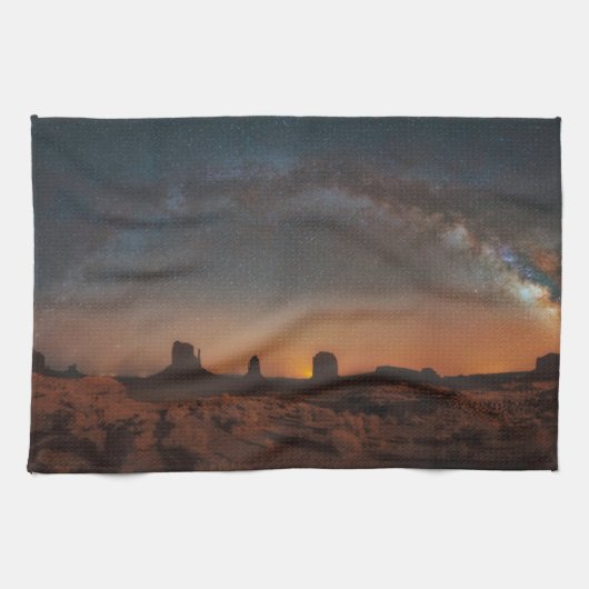 砂漠 |砂漠の風景を越えた星空 キッチンタオル (横)