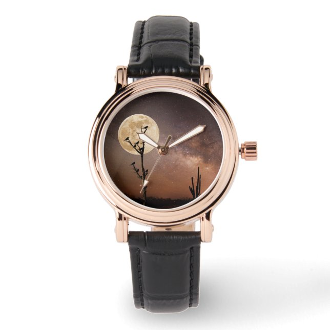 砂漠 砂漠の鳥とサグアーロ 腕時計 (正面)