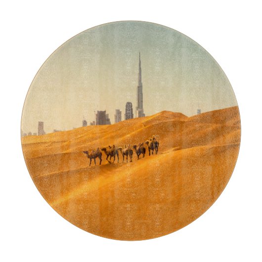 砂漠 | Dubai's Skyline View with Camels カッティングボード (正面)