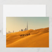 砂漠 | Dubai's Skyline View with Camels サンキューカード (正面/裏面)