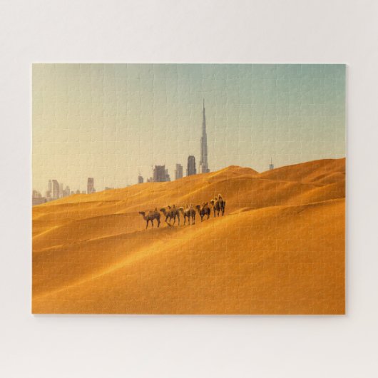 砂漠 | Dubai's Skyline View with Camels ジグソーパズル (横)