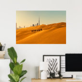 砂漠 | Dubai's Skyline View with Camels ポスター (ホームオフィス)