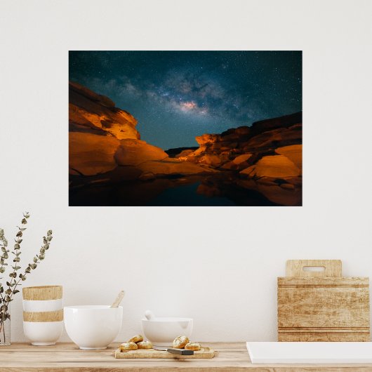 砂漠 Sam Pan Bok Night Time Thailand ポスター (キッチン)