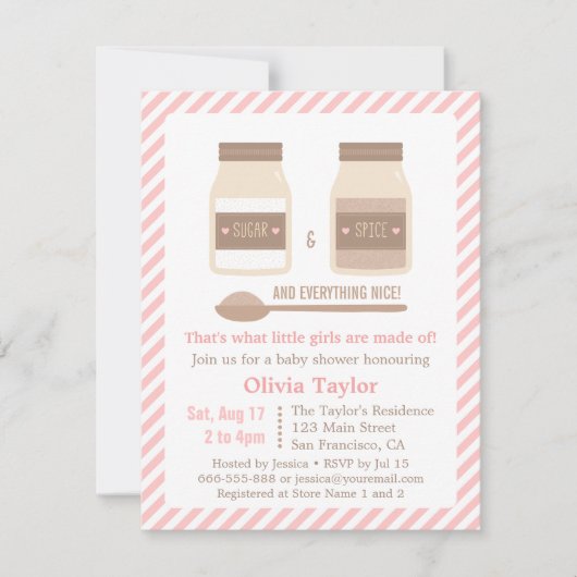 砂糖およびスパイスおよびすべてニースのベビーシャワー 招待状 (正面)