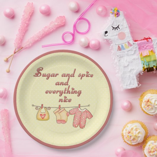 砂糖とスパイスイエローとピンクの赤ちゃんシャワー ペーパープレート (パーティー)