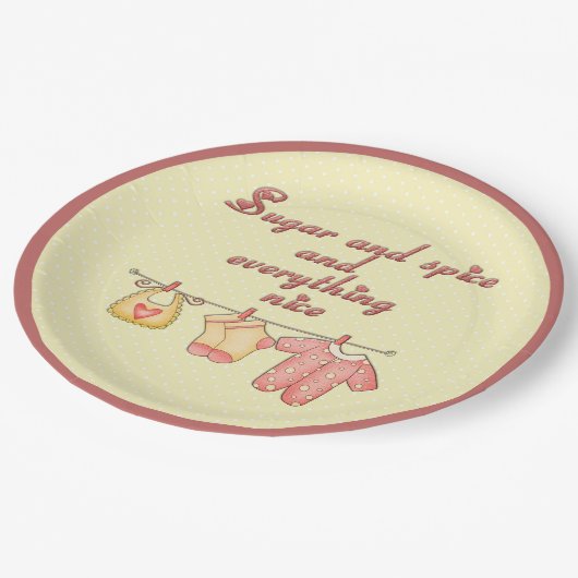 砂糖とスパイスイエローとピンクの赤ちゃんシャワー ペーパープレート (アングル)