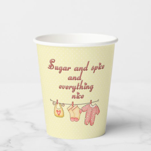 砂糖とスパイスイエローとピンクの赤ちゃんシャワー 紙コップ (裏面)