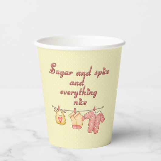 砂糖とスパイスイエローとピンクの赤ちゃんシャワー 紙コップ (正面)