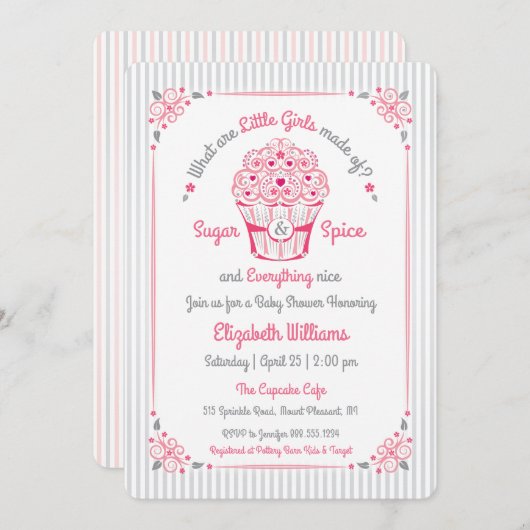 砂糖とスパイスカップケーキベビーガールシャワー招待状 招待状 (正面/裏面)