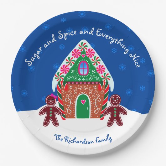 砂糖とスパイスジンジャーブレッドハウスクリスマス紙 ペーパープレート (正面)