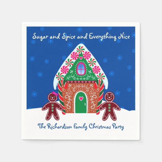 砂糖とスパイスジンジャーブレッドハウスクリスマス スタンダードカクテルナプキン (正面)