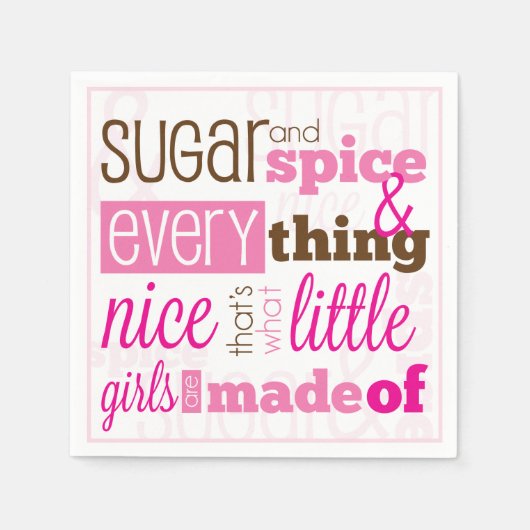 砂糖とスパイスベビーガールシャワーナプキン スタンダードカクテルナプキン (正面)