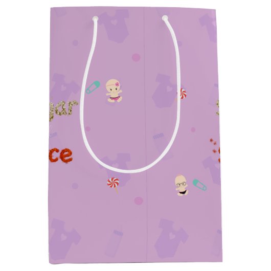 砂糖とスパイスベビーガールシャワーレイエット ミディアムペーパーバッグ (正面)