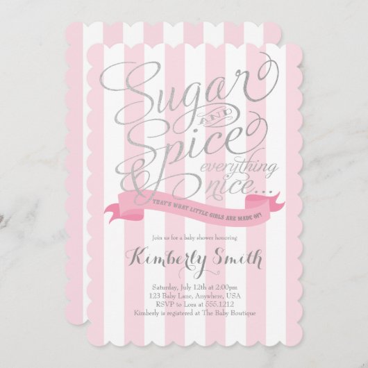 砂糖とスパイスベビーガールベビーシャワー招待状 招待状 (正面/裏面)