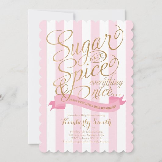 砂糖とスパイスベビーガールベビーシャワー招待状 招待状 (正面)