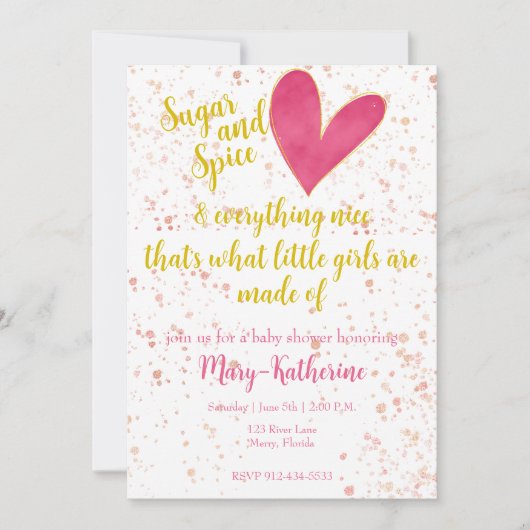 砂糖とスパイスベビーガールベビーシャワー 招待状 (正面)