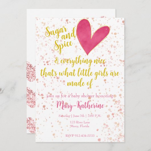 砂糖とスパイスベビーガールベビーシャワー 招待状 (正面/裏面)