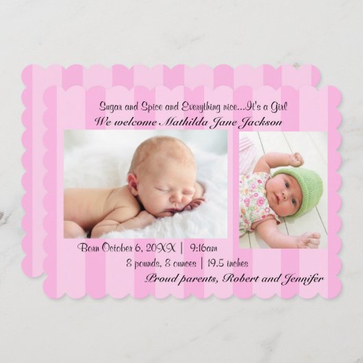 砂糖とスパイスベビーガール誕生のお知らせ 案内状 (正面/裏面)