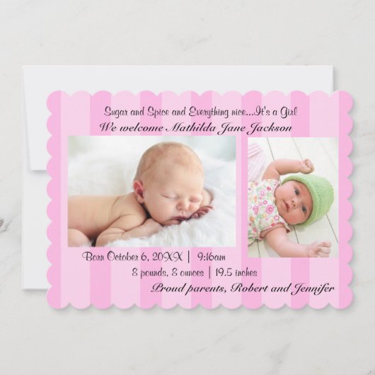 砂糖とスパイスベビーガール誕生のお知らせ 案内状 (正面)