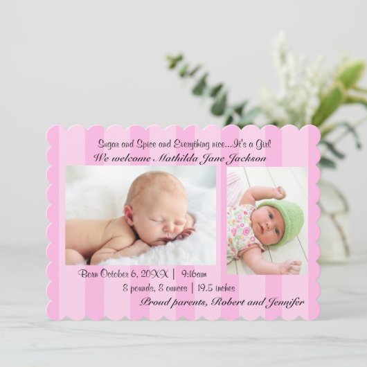 砂糖とスパイスベビーガール誕生のお知らせ 案内状 (スタンド正面)