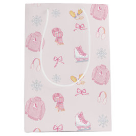 砂糖と氷の姿スケートアイススケートウィンターピンク ミディアムペーパーバッグ