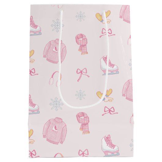 砂糖と氷の姿スケートアイススケートウィンターピンク ミディアムペーパーバッグ (裏面)