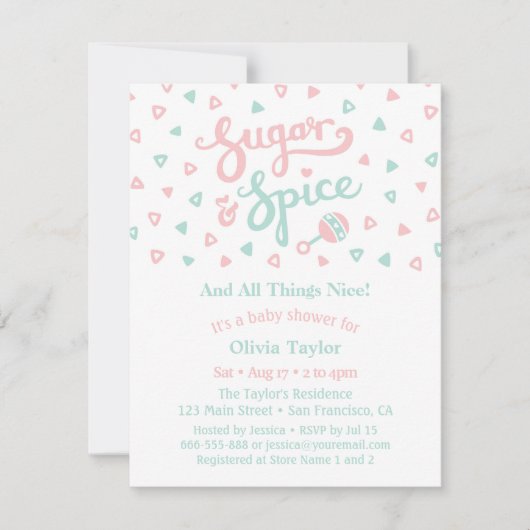 砂糖と香辛料のタイポグラフィ·ガールズ·ベビーシャワー 招待状 (正面)